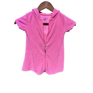 OP Terry Cloth Swim Cover Up Kids XS 4-5 Pink Excellent Hooded Full Zip